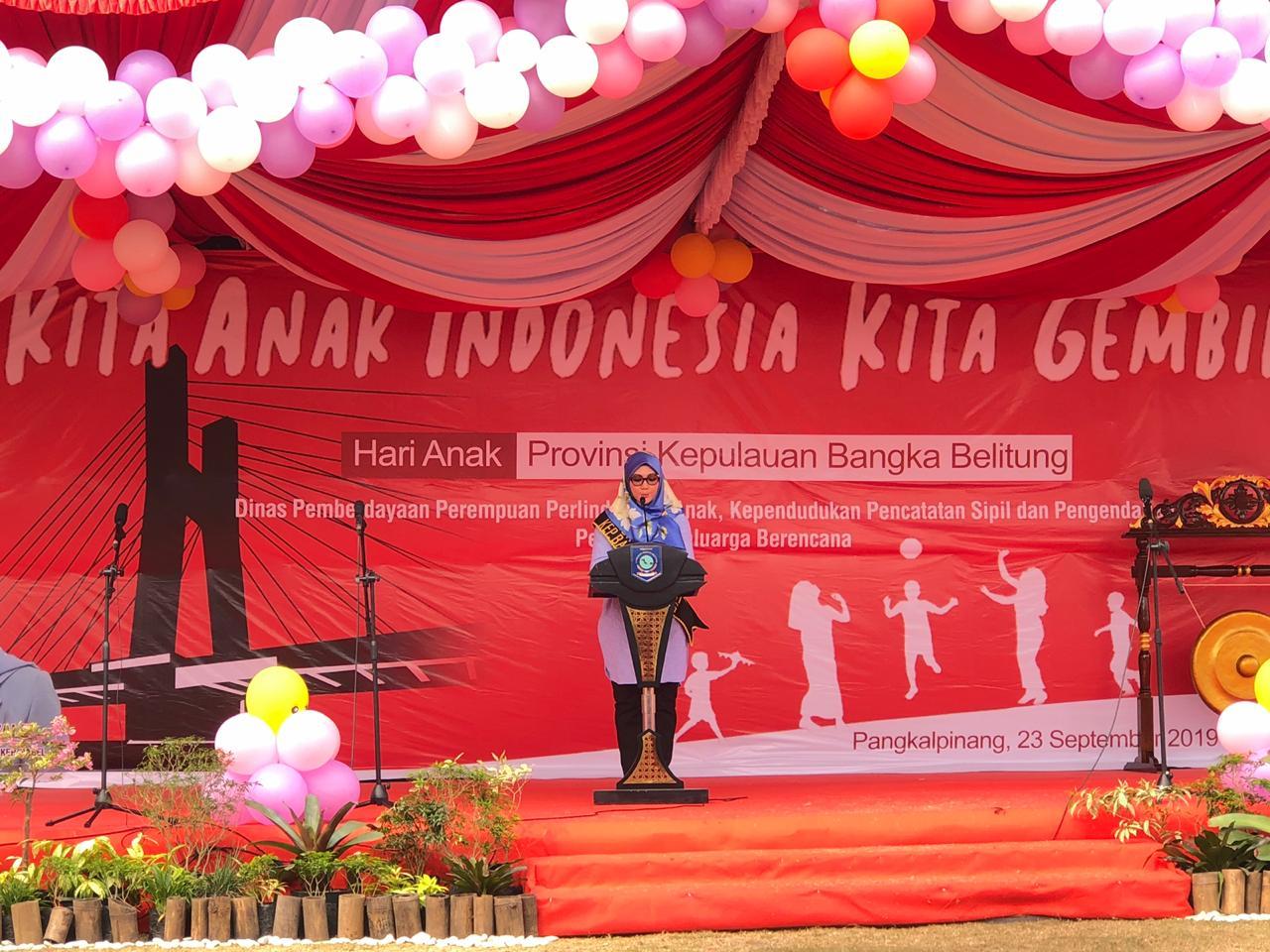 MELATI ERZALDI UNGKAPKAN TUJUAN PERINGATAN HARI ANAK TINGKAT PROVINSI BABEL 2019