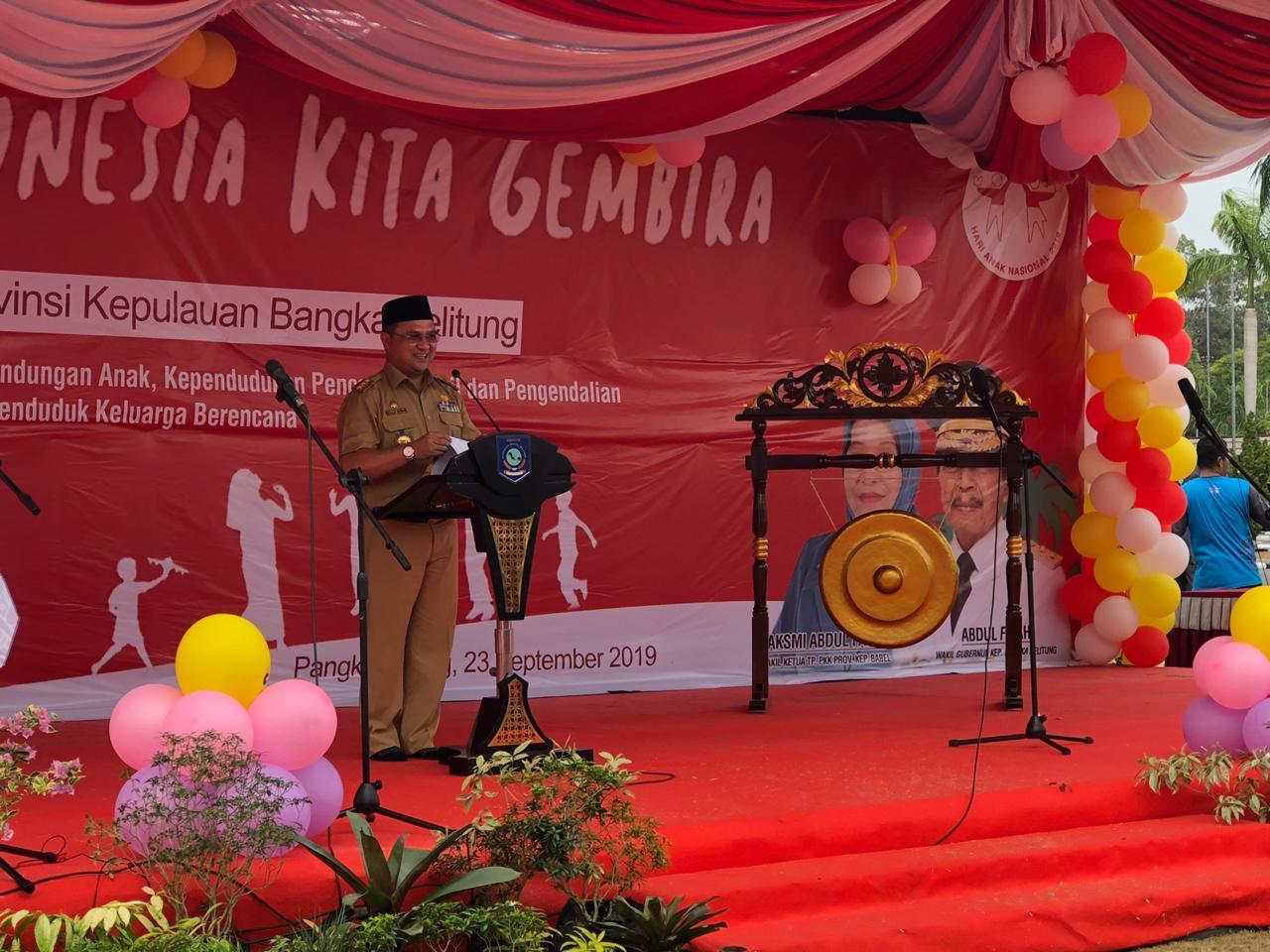 BUKA PERINGATAN HARI ANAK TINGKAT PROVINSI BABEL,  GUBERNUR ERZALDI SAMPAIKAN HAL INI