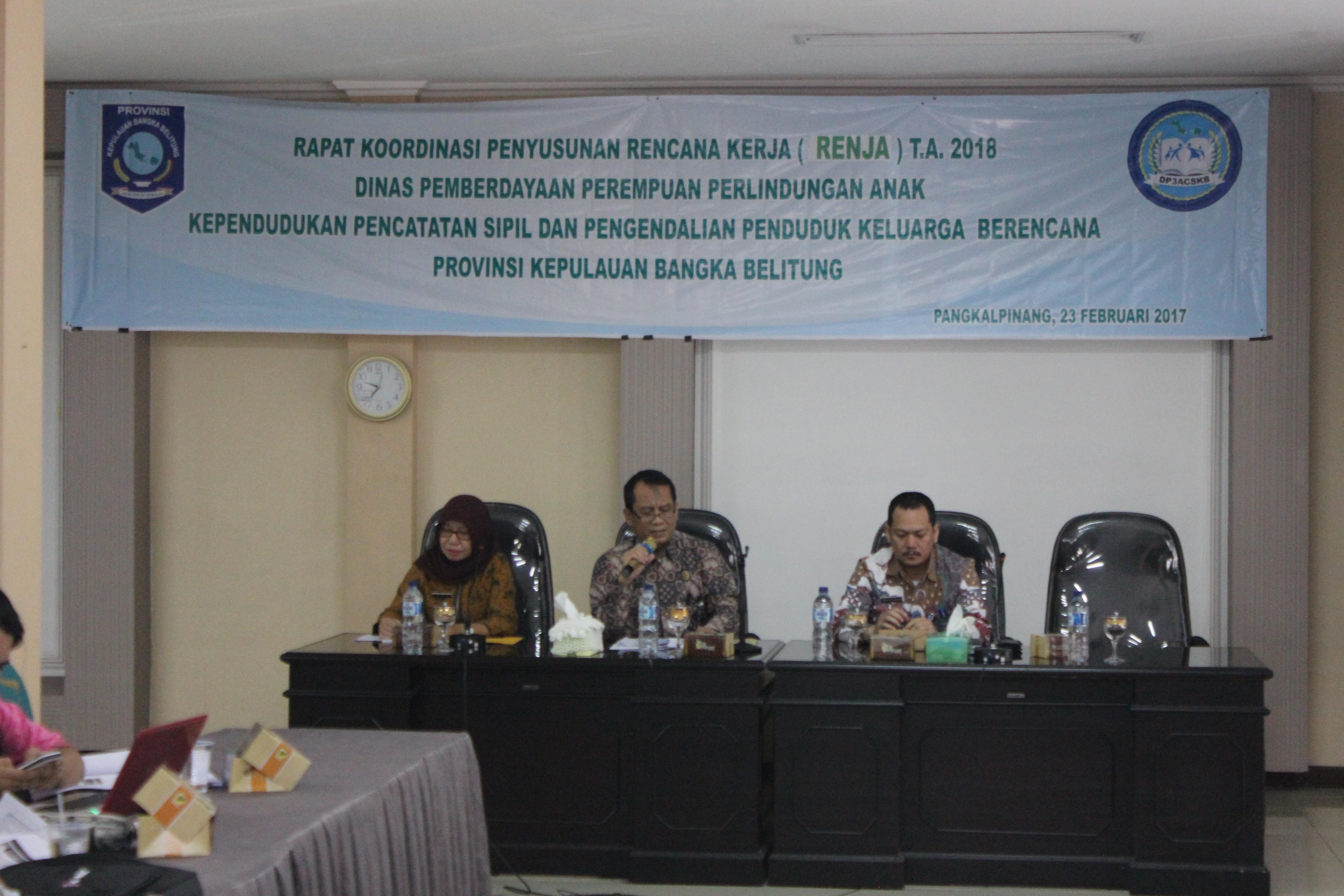 RAPAT KOORDINASI RENCANA KERJA DINAS PEMBERDAYAAN PEREMPUAN PERLINDUNGAN ANAK PENCATATAN SIPIL DAN PENGENDALIAN PENDUDUK, KELUARGA BERENCANA (DP3ACSKB)  PROVINSI KEPULAUAN BANGKA BELITUNG TAHUN ANGGARAN 2018